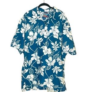 REYN SPOONER JOE KEALOHA Blue and White Floral Popover Shirt